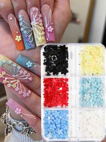 Accesorios de arte de uñas en forma de media luna con perlas blancas en caja, accesorios semicirculares diarios para uñas, material de resina tridimensional DIY