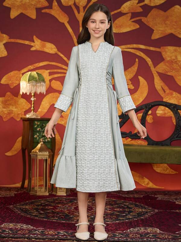 Tween-Mädchen Naher Osten Arabisch Dubai Türkisch Stickerei Langes Kleid Kaftan