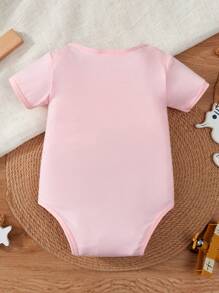 Bodysuit de Manga Curta com Estampa de Slogan Engraçado para Bebê Menino, Verão - Rosa chiclete - Visão 2