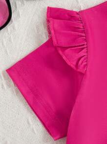 2 Stücke/Set Mädchen Lässig Outfit mit Cartoon Portrait Muster, Rundhals Kurzarm T-Shirt und Schleife Shorts, Sommer