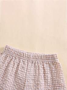 Toddler Baby Boy Girl Shorts Gingham Plaid Shorts Summer Casual Elastic Waist Shorts Pants Bottoms - 卡其色 - 查看 3