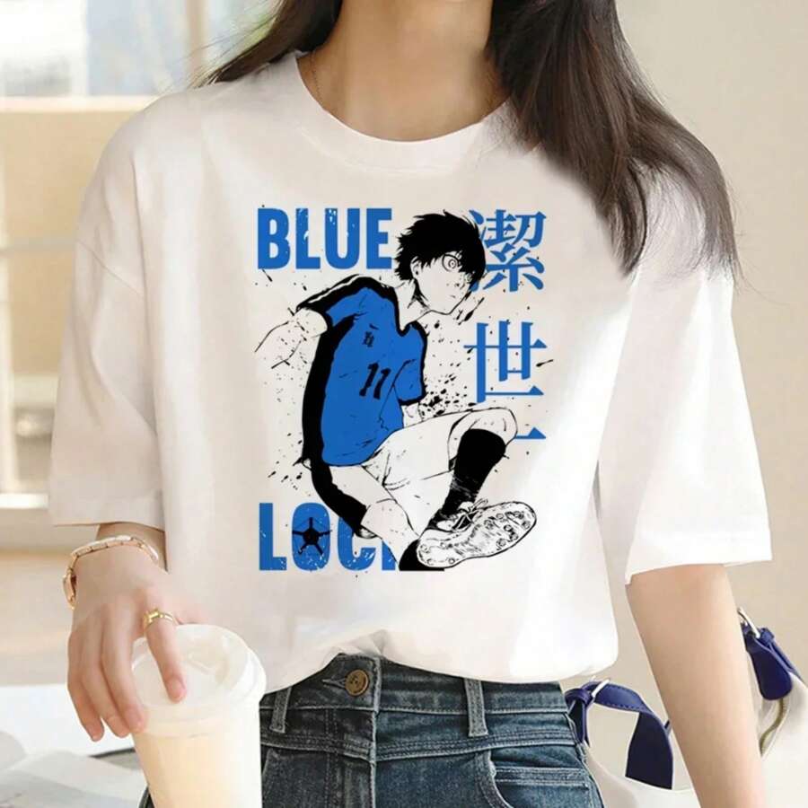 Blue Lock Printed Women T-Shirt Clothes Japanese Anime Graphic Short Sleeve T Shirt Harajuku Summer Unisex Casual Clothing Tops - 白色 - 查看 1