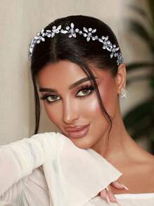 1pc Women's Fashion Elegant Faux Pearl Rhinestone Hair Band, Bridal Wedding Hair Accessory, Suitable For Banquet, Party, Celebration - Silver - View 5