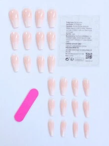 24 片渐变色假指甲法式芭蕾舞者指甲防水仿中号棺材假指甲按压式指甲贴片美甲用品 - 彩色 - 查看 4