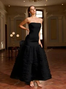 Women's Elegant Luxury Elaborate Bowknot Oversized Tulle Puff Dress Dress, Fabric Splicing, Backless Long Dress, Valentine's Day Outfit, Spring And Summer,Party Dress,Prom Dress