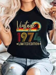 Womens Vintage 1974 50Th Birthday 50 Years Old Limited Edition  T-Shirt - Black - View 1