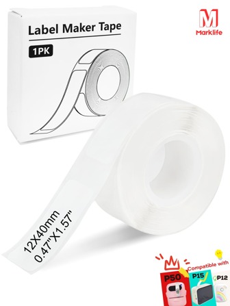 Marklife White Adhesive Thermal Label Tape, Thermal Printing Paper, Black On White Label Sticker For D30,M110,M220,M1,P50,P15 Label Maker For Household, Business, 12x40mm 0.47"X1.57", 180 Labels/Roll, Waterproof, Oilproof, Abrasion Resistance, Tear Resistant