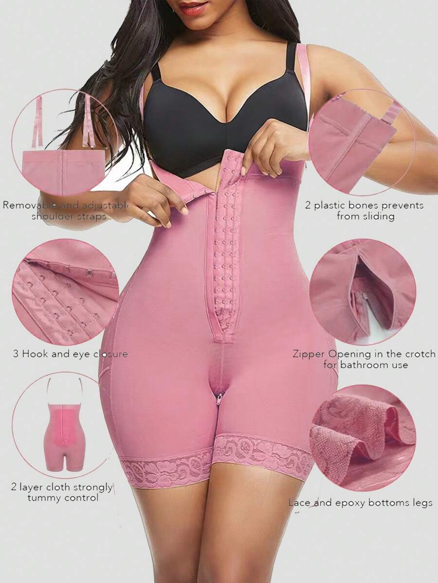 1pc Women Solid Color High Cinched Waist Pants With 3 Rows Of Buttons, Strong Waist Shaping, Chest Support, Body Shaping Underwear For Everyday Wear