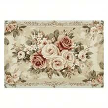 1set/1pc/4pcs/6pcs Shabby Chic Floral Placemats, 100% Linen Woven RectangularTable Decor, Elegant Rose And Lace Design, Machine Washable Polyester Placemat, Protected Tabletop, Heat Resistant, Dirty And Easy To Clean Placemats, Table Decoration, HolidayParty Layout, Desktop Protection, Can Be Used As Gifts