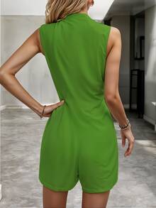 Elegant Women's High Neck Sleeveless Asymmetrical Jumpsuit Spring Summer - Green - View 3