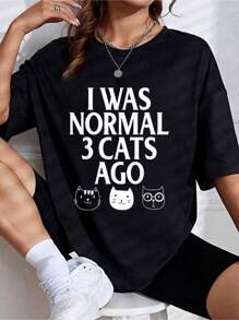 Cat Lover, I Was Normal 3 Cats Ago Funny Kitten Feline Owner T-Shirt