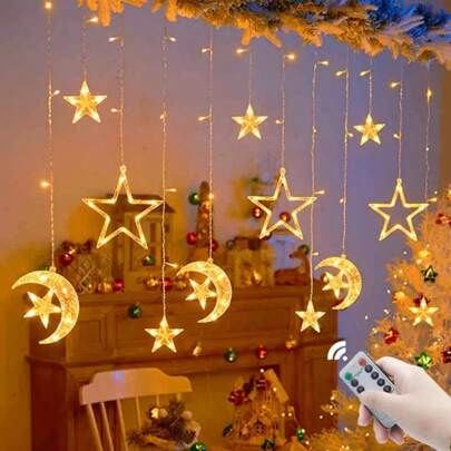 1pc 3.5M 126LED Moon Star Fairy String Lights Indoor Home Curtain Icicle Fairy Light Christmas Party Window Decoration