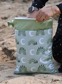 1 件防水可重复使用湿袋干湿袋适用于婴儿布尿布和吸奶器零件，带两个拉链口袋和手柄，海滩泳池健身包婴儿车瑜伽洗漱用品日托收纳袋适用于泳衣湿衣服婴儿淋浴家庭装饰礼物