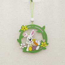 Adornos de Pascua de madera con cuerdas, zanahoria, flor, conejito, adornos colgantes de Pascua para la decoración navideña del hogar. - amarillo claro - Ver 6
