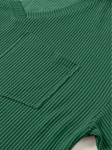 CILKOO 女士宽松扭结纹理V领短袖T恤，春夏休闲款 - 橄欖綠 - 查看 10