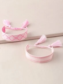 2 件波西米亚风编织刺绣可调节友谊手链