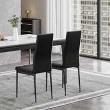 Glass Table And Chairs Set 2, 75cm Square Table With 2 Faux Leather High Back Chairs Modern Dining Room Sets For Home Kitchen Office - Black - View 12