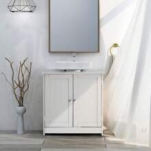 Pedestal Sink Storage Cabinet With 2 Doors Traditional Under Sink Cabinet Bathroom Space Saver Organizer With Adjustable Shelf White 3 5/8" W X 11 7/16" D X 23 5/8" H