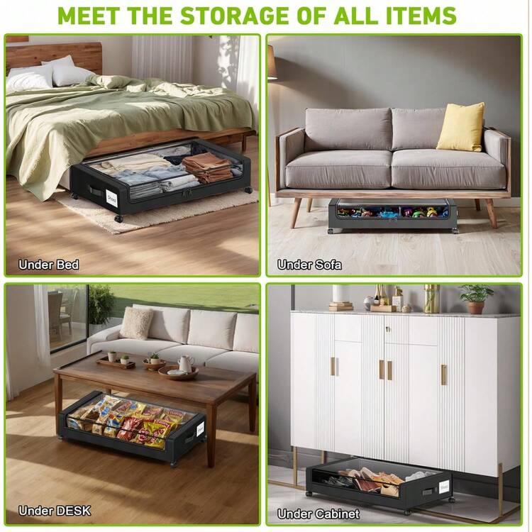 Beborxue Under Bed Storage With Wheels, 2-Pack Under The Bed Storage Containers With Lids, XXL 60L Under Bed Shoes Storage Organizer Bins, Rolling Underbed Storage Clothes, Shoes, Blankets (Black) - 2 件裝-黑色 - 查看 11