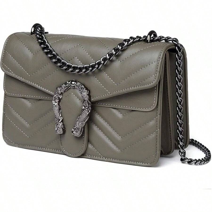 Crossbody Bags For Women - Snake Printed Clutch Purses Leather Chain Shoulder Bags Evening Handbags - Xám Qlited - Xem 1