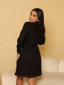 Women's Comfortable Basic Cotton Robe - Black - View 3