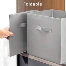 Set Of 6 Foldable Cube Storage Boxes Organiser Basket Containers Handles Home Office - Grey - View 8