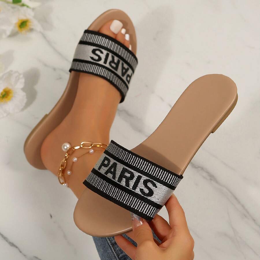 Women's Open-Toe Slippers Beach Flip Flops - Comfortable Embroidered Flats For Summer - Apricot - View 1