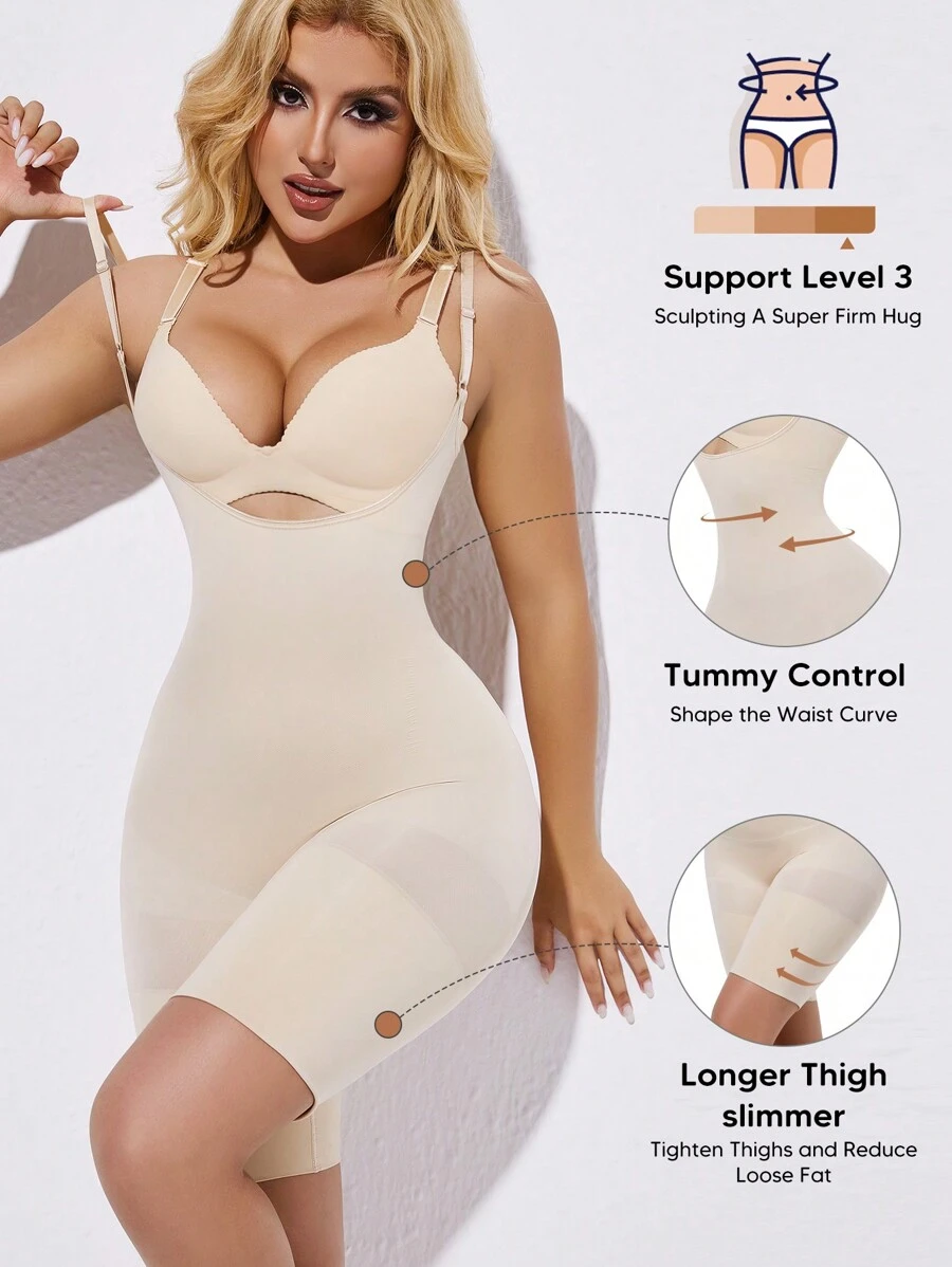 Enterizo faja con corte en el pecho, control de abdomen, levanta glúteos y adelgazante de muslos - Albaricoque - Ver 1