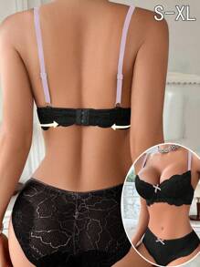 Bộ đồ lót ren gợi cảm cho nữ, bộ đồ lót mềm mại và thoải mái có gọng - màu đen - Xem 2