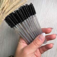 Kit 200 Escovinhas De Cílios Sobrancelha Glitter Extensão Alongamento Descartável Escova Lash Pente - Preto - Visão 1