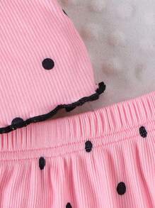 4pcs Set (2 Tops + 2 Pants) Cute Polka Dot & Heart Print Comfortable Lightweight Summer Loungewear - Multicolor - View 5