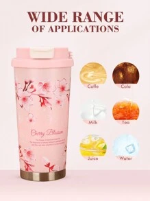 1个17盎司(约500毫升)花卉图案不锈钢保温旅行咖啡杯,保温或保冷长达12小时,双层杯盖设计,防漏便携,是送给女士、男士或情侣的理想礼物,非常适合办公室或户外活动。 - 粉紅色-櫻花 - 查看 6