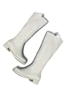 2025 Autumn And Winter Women's Knee-High Boots White Elegant Square Shoes High Heels Back To School Season Valentine's Day Suitable For Dates, Parties, Shopping, And Commuters