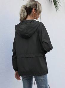 Chaqueta cortavientos ligera con cremallera para mujer, adecuada para senderismo al aire libre, deportes, chaqueta fina cortavientos y resistente a la lluvia - Negro - Ver 2