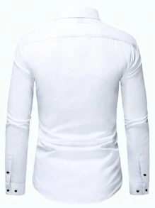 Men's Solid Color Front Button Rhinestone Decoration Formal Shirt - Breathable All-Season