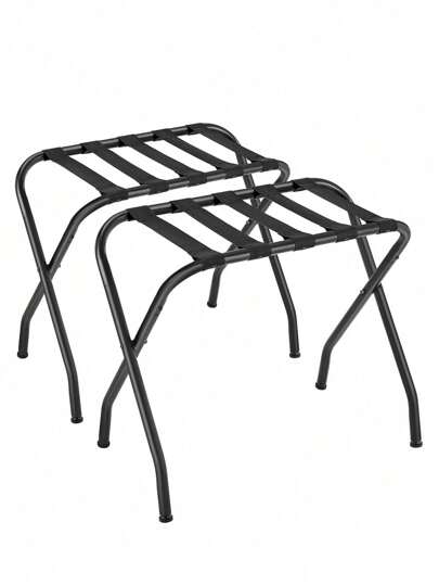  SONGMICS Estantes de Equipaje Juego de 2 Soportes para Maletas para la Habitación de Invitados Marco de Acero Plegable para Dormitorio Negro
