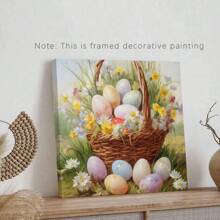 1PC Floral Easter Basket Easter Wooden Sign - Easter Canvas Wall Art - Spring Posters - Easter Print Easter Decor Vintage Farmhouse Decor Easter Egg Printable -Home Decor -Living Room, Bed Room, Hallway Decoration - Multipurpose Farmhouse Decor, Holiday Home Wall Art Gifts Birthday Graduation