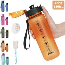 1 pieza Vaso de agua de plástico grande con capacidad de 750ml/1000ml y diseño degradado, incluye cepillo para el vaso y colador de té. Botella de agua para deportes al aire libre con bebida directa para un fácil manejo