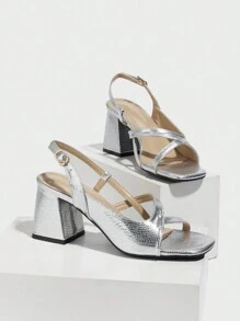 女士银色高跟凉鞋，优雅高端精致百搭时尚派对和日常穿着鞋 - 銀色 - 查看 6