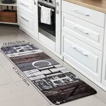1pc Vintage Distressed Wood Grain Print Mat, Soft Non-Slip Absorbent Washable Kitchen Floor Mat, Rectangular Low-Pile Decorative Rug Suitable For Living Room, Bedroom, Kitchen, Laundry Room - Multicolor - View 7