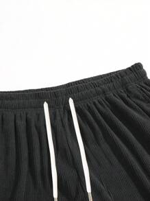 Men's Corduroy Casual Straight Leg Shorts, Summer Minimalist Printed Loose Fit Knee Length Pants