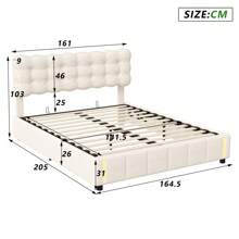Elegant Double Bed, Headboard With Floral Pattern, Beige Velvet Upholstered Bed 140/160 X 200 Cm, Box Spring Bed, Hydraulic Bed Without Large Bed, Without Mattress - 米色 - 查看 9