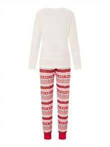 Family Matching Christmas Set Elk Print Long Sleeve Round Neck Tops/Romper Striped Trousers Loungewear Sleepwear