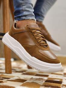 Men's Sneakers High Sole Platform Casual Minimalist Versatile - 駝色 - 查看 3