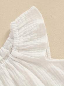 Baby Girl Boy Summer Cotton Linen Romper Clothes Basic Plain Ruffle Sleeveless Comfy Rompers Newborn Tops - 白色 - 查看 4