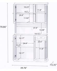 RASOO Pantry Storage Cabinet 71" Freestanding Adjustable Kitchen Pantries Buffet With Hutch Cupboard 6 Doors And 1 Drawer And Open Shlelf - R0086-trắng - Xem 2