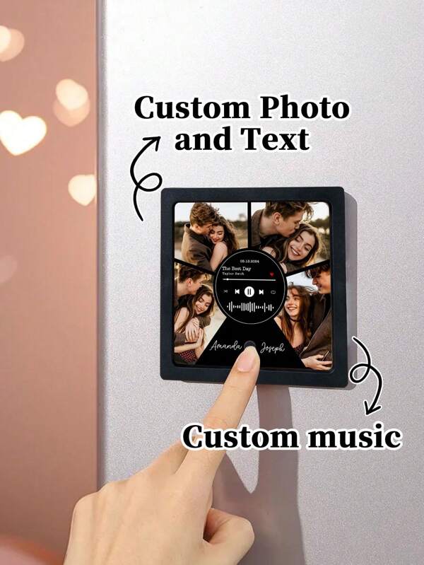 1pc Personalized Fridge Magnet Music Album, Music Lovers And Home Decor Accessory, Plays Custom Song, Personalized Valentine's Day Fridge Magnets. They Can Play Songs, And You Can Customize Photos And Texts On Them. These Magnets Serve As Gifts For Both Partners In A Couple And Are Suitable For Occasions Like Engagements And Anniversaries, Helping To Record Wonderful Memories