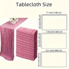 1pc Pink Balinese Pleated Chiffon Table Runner - Bohemian Style Twisted Gauze, Polyester Blend, Perfect For Christmas, Weddings & Birthday Parties - Pink - View 4