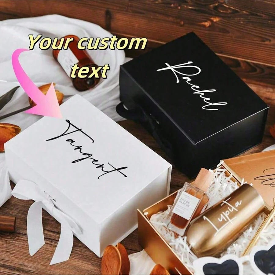 Personalized Gift Box With Lids Magnetic Custom Christmas Gift Box With Lid And Ribbon For Presents, Thank You Groom Gift Box, Wedding Gift Box, Bridesmaid Gift Box, Self Care Gift Box, For Christmas, Mother's Day, Birthdays, Bridal Gifts, Weddings Wraps Gifts, Ornamental, Reusable, Multi-Functional, Seal, Stylish, Exquisite, High-Quality, Cute, Adorable,Chic Design - Multicolor - View 1