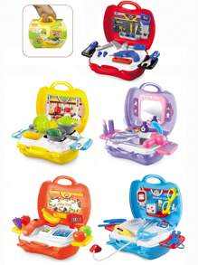 儿童过家家玩具收纳手提箱，采用 PP 材质，适合 3-6 岁女孩，包含木工工具、厨具、化妆品、医疗用品、水果市场玩具套装，非常适合角色扮演乐趣，儿童节礼物（1 件，附儿童证书）